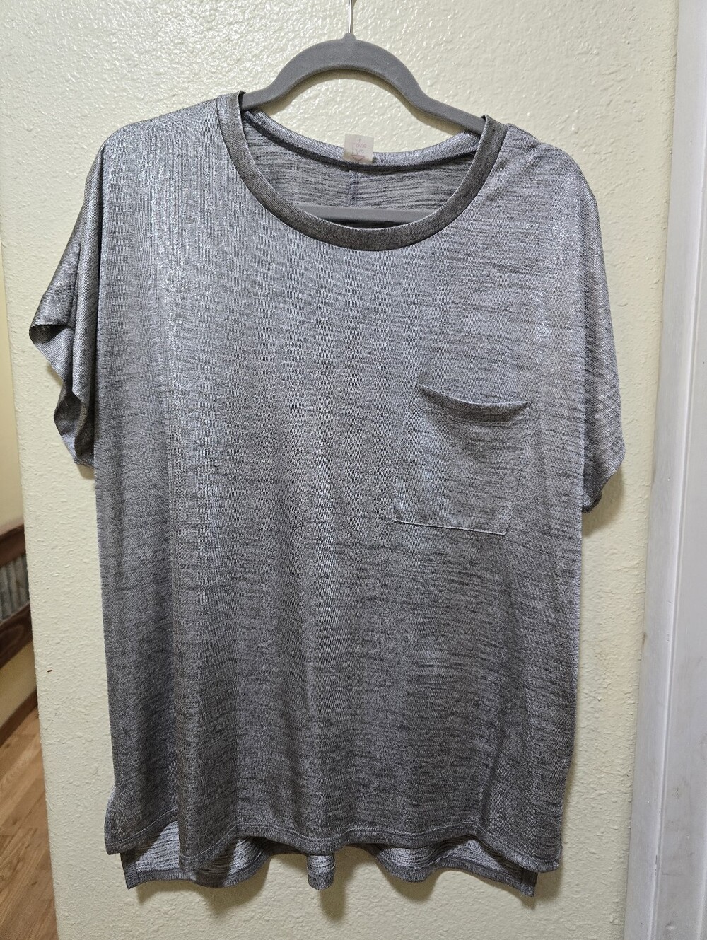 Women's Grey Metallic Pocket Crewneck Shirt